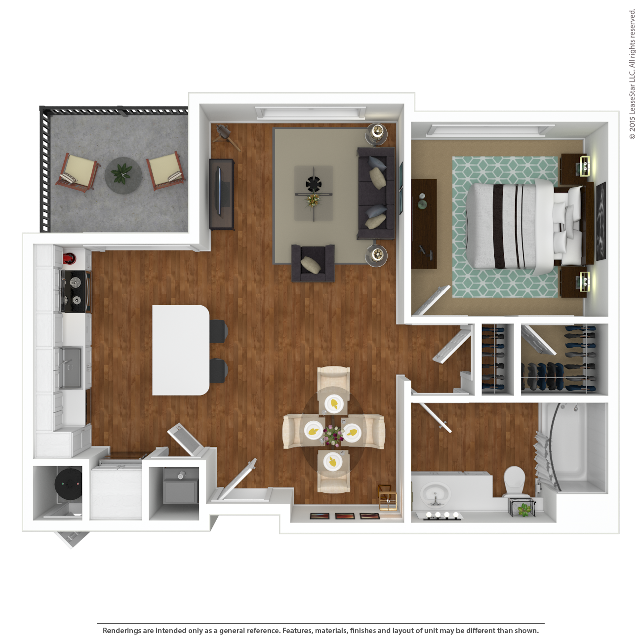 Floor plan for 1 bed, 1 bath, 760 sqft